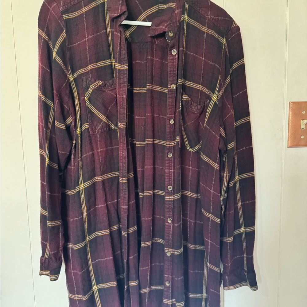 Maurices Burgundy and Yellow Plaid Button-Down Shirt